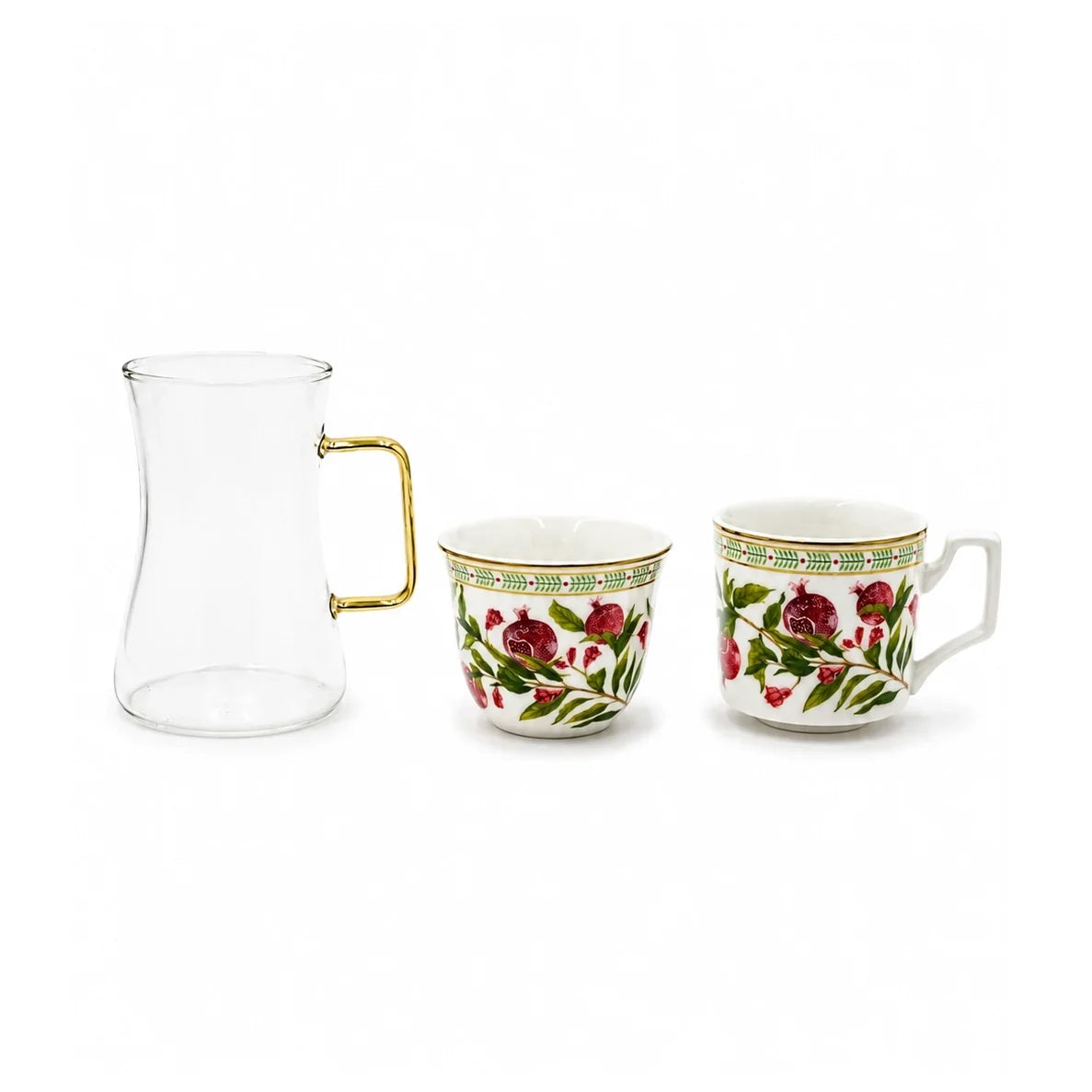 Luhpar Tea & Cawa Cup Set – 30-Piece – Pomegranate & Floral Gold Decal Design AM-020