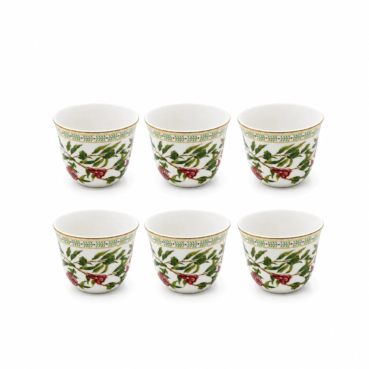Luhpar Tea & Cawa Cup Set – 30-Piece – Pomegranate & Floral Gold Decal Design AM-020