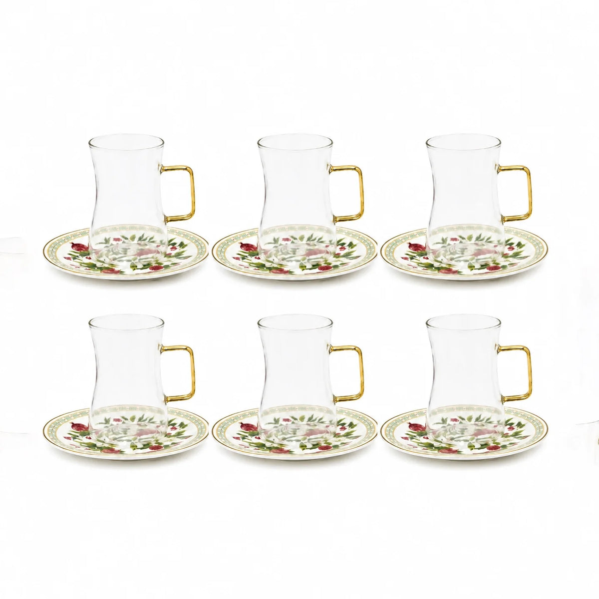 Luhpar Tea & Cawa Cup Set – 30-Piece – Pomegranate & Floral Gold Decal Design AM-020