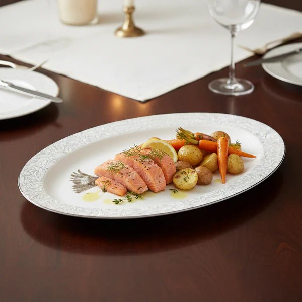 Luhpar Premium 14 - Inch Ceramic Oval Serving Plate – White with Grey Falcon Design - Al Kabayel Discount CentreLuhpar Premium 14 - Inch Ceramic Oval Serving Plate – White with Grey Falcon DesignPlatesLUHPARAl Kabayel Discount Centre