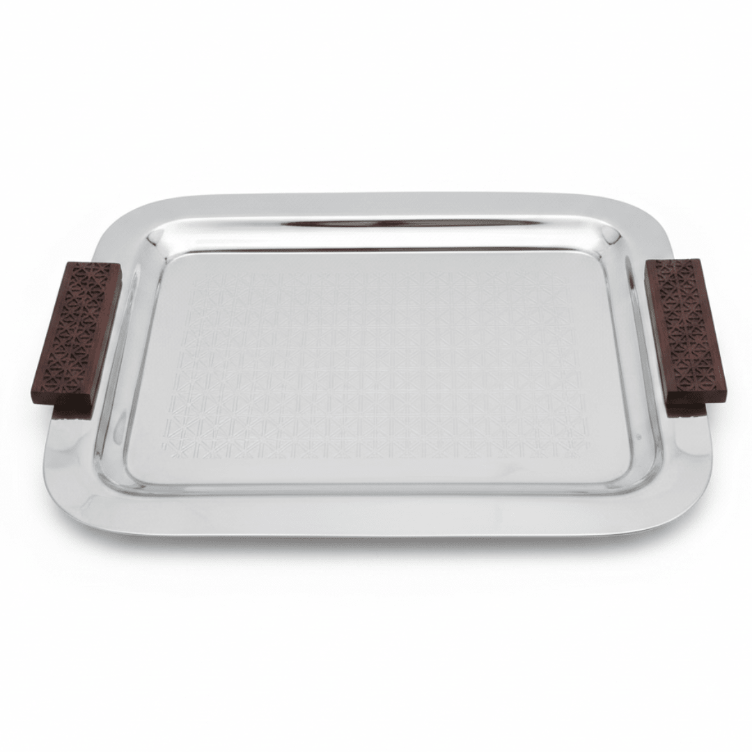Luhpar Rectangle Stainless Steel Serving Tray with Wooden Handles - 43×33cm - Al Kabayel Discount CentreLuhpar Rectangle Stainless Steel Serving Tray with Wooden Handles - 43×33cmServing TraysLUHPARAl Kabayel Discount Centre