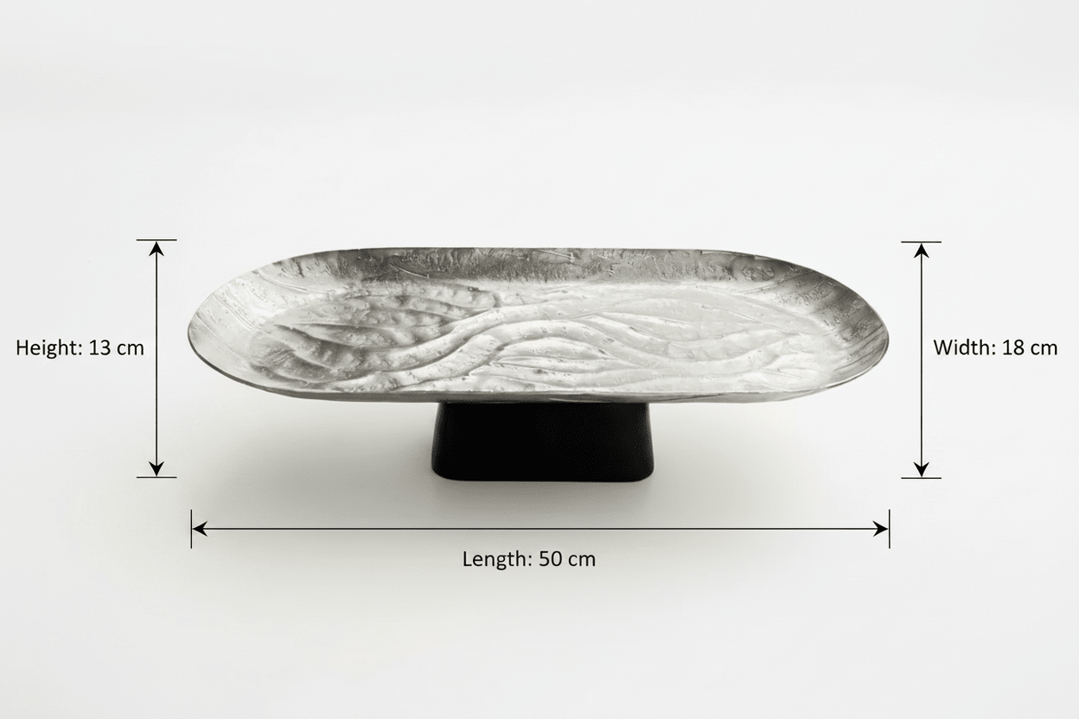Luhpar Wave Textured Aluminium Oval Pedestal Dish with Black Wooden Base - 50×18×13cm - 74894-B - Al Kabayel Discount CentreLuhpar Wave Textured Aluminium Oval Pedestal Dish with Black Wooden Base - 50×18×13cm - 74894-BServing TraysLUHPARAl Kabayel Discount Centre