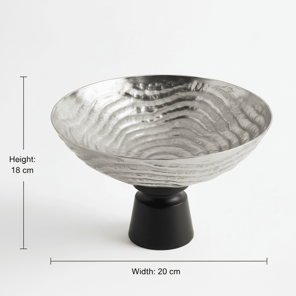 Luhpar Wave Textured Aluminium Round Bowl with Black Wooden Base - 18×20 cm - 74901-A - Al Kabayel Discount CentreLuhpar Wave Textured Aluminium Round Bowl with Black Wooden Base - 18×20 cm - 74901-ABowlsLUHPARAl Kabayel Discount Centre