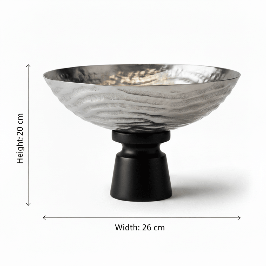 Luhpar Wave Textured Aluminium Round Bowl with Black Wooden Base - 20×26 cm - 74901-B - Al Kabayel Discount CentreLuhpar Wave Textured Aluminium Round Bowl with Black Wooden Base - 20×26 cm - 74901-BBowlsLUHPARAl Kabayel Discount Centre