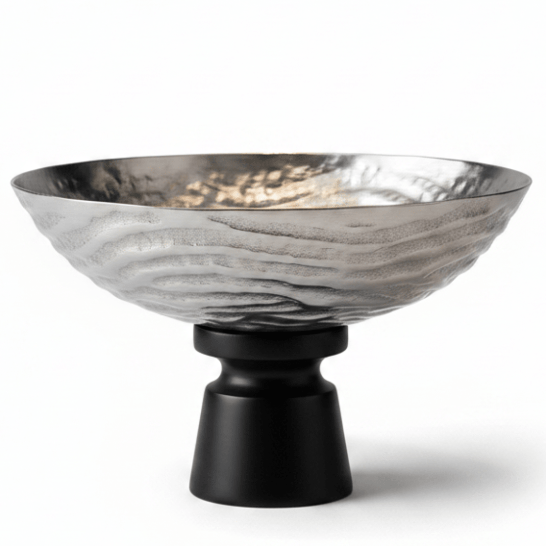 Luhpar Wave Textured Aluminium Round Bowl with Black Wooden Base - 20×26 cm - 74901-B - Al Kabayel Discount CentreLuhpar Wave Textured Aluminium Round Bowl with Black Wooden Base - 20×26 cm - 74901-BBowlsLUHPARAl Kabayel Discount Centre