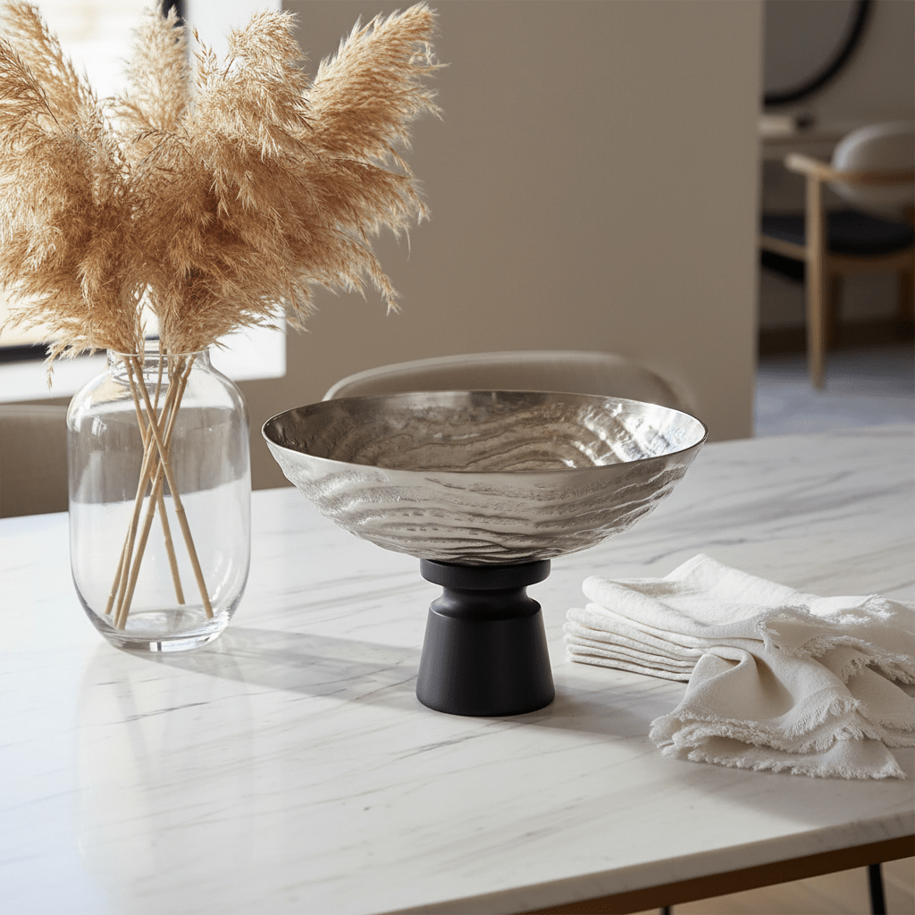 Luhpar Wave Textured Aluminium Round Bowl with Black Wooden Base - 20×33 cm - 74901-C - Al Kabayel Discount CentreLuhpar Wave Textured Aluminium Round Bowl with Black Wooden Base - 20×33 cm - 74901-CBowlsLUHPARAl Kabayel Discount Centre
