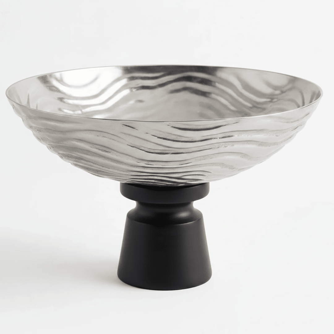 Luhpar Wave Textured Aluminium Round Bowl with Black Wooden Base - 20×33 cm - 74901-C - Al Kabayel Discount CentreLuhpar Wave Textured Aluminium Round Bowl with Black Wooden Base - 20×33 cm - 74901-CBowlsLUHPARAl Kabayel Discount Centre