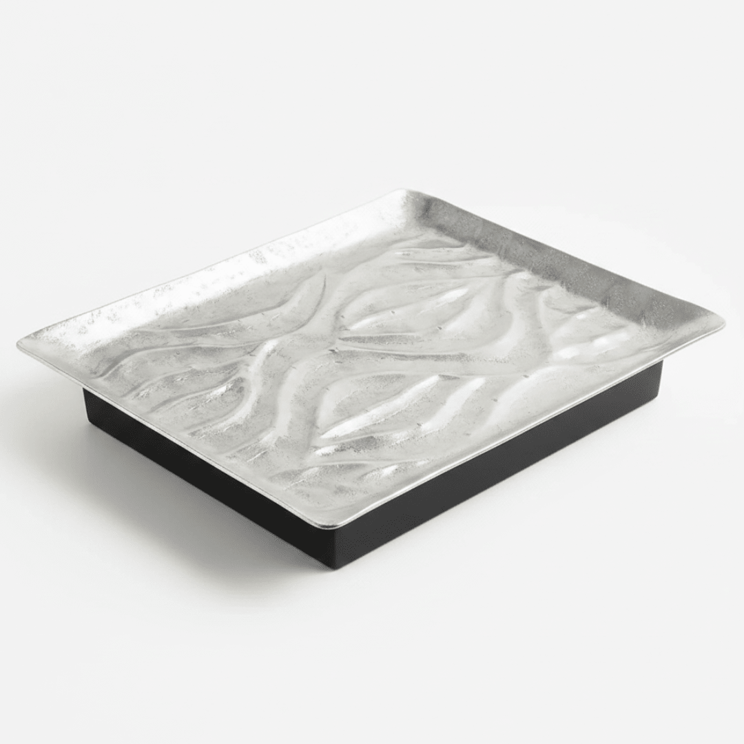 Luhpar Wave Textured Aluminum Rectangular Serving Platter with Wooden Base - 36×26×6 cm - 74896-B - Al Kabayel Discount CentreLuhpar Wave Textured Aluminum Rectangular Serving Platter with Wooden Base - 36×26×6 cm - 74896-BServing TraysLUHPARAl Kabayel Discount Centre