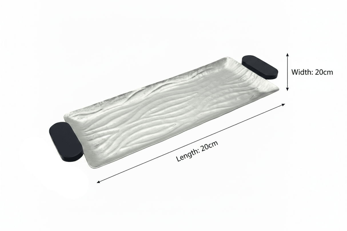 Luhpar Wave Textured Aluminum Rectangular Tray with Black Wooden Handles - 50×20cm - Al Kabayel Discount CentreLuhpar Wave Textured Aluminum Rectangular Tray with Black Wooden Handles - 50×20cmServing TraysLUHPARAl Kabayel Discount Centre