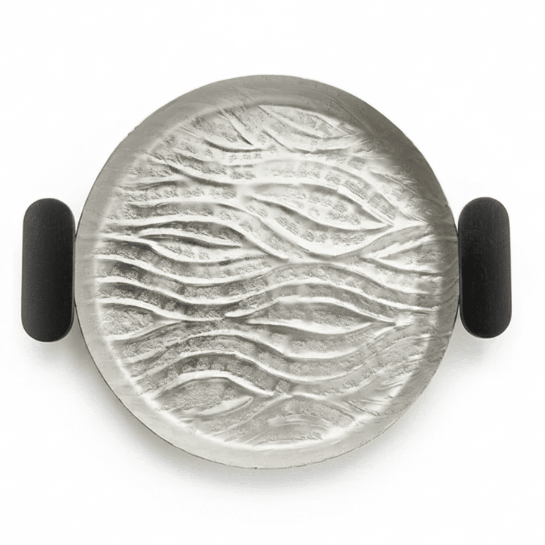 Luhpar Wave Textured Aluminum Round Tray with Black Wooden Handles - 25cm - 74895-A - Al Kabayel Discount CentreLuhpar Wave Textured Aluminum Round Tray with Black Wooden Handles - 25cm - 74895-AServing TraysLUHPARAl Kabayel Discount Centre