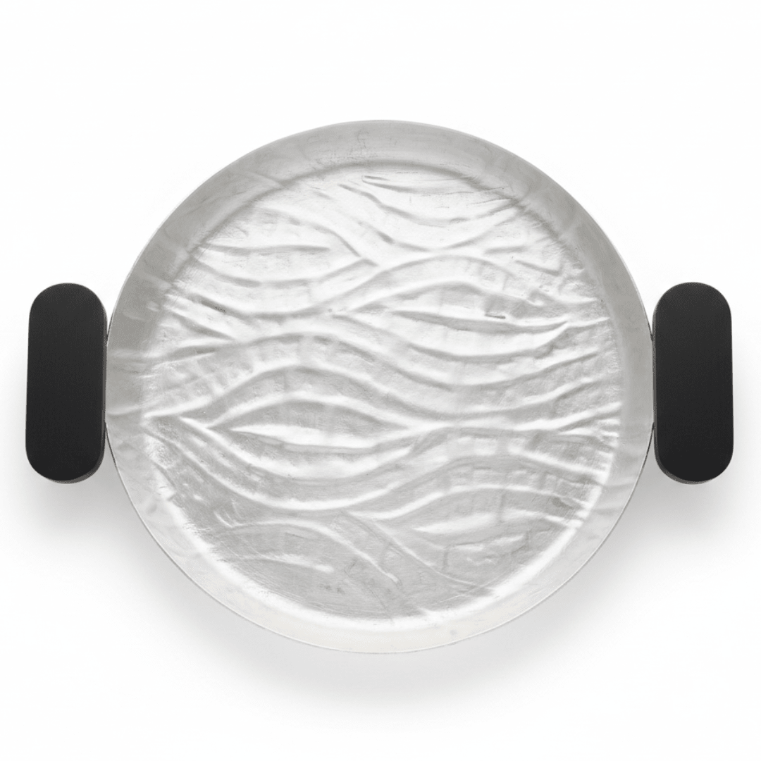 Luhpar Wave Textured Aluminum Round Tray with Black Wooden Handles - 35cm - 74895-C - Al Kabayel Discount CentreLuhpar Wave Textured Aluminum Round Tray with Black Wooden Handles - 35cm - 74895-CServing TraysLUHPARAl Kabayel Discount Centre