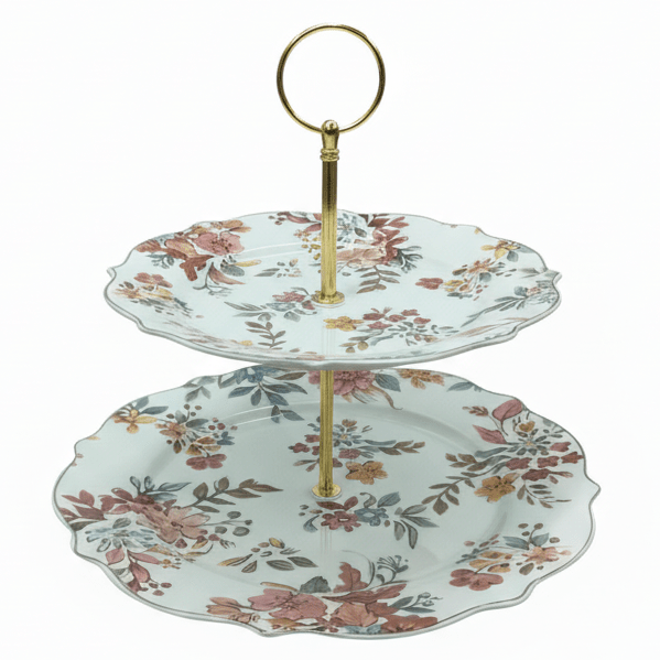 Luhpar White Ceramic 2 Tier Cake Stand 7.5 / 10.5 Inch with Floral Design - Al Kabayel Discount CentreLuhpar White Ceramic 2 Tier Cake Stand 7.5 / 10.5 Inch with Floral DesignServing TraysLUHPARAl Kabayel Discount Centre