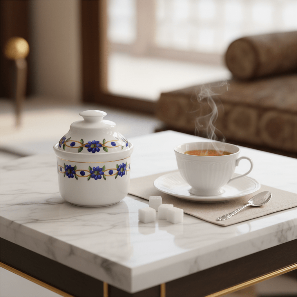 Luhpar White Elegant Floral Design Sugar Pot with Lid for Stylish Tea and Coffee Serving – 10 cm - Al Kabayel Discount CentreLuhpar White Elegant Floral Design Sugar Pot with Lid for Stylish Tea and Coffee Serving – 10 cmJars & Food SaversLUHPARAl Kabayel Discount Centre