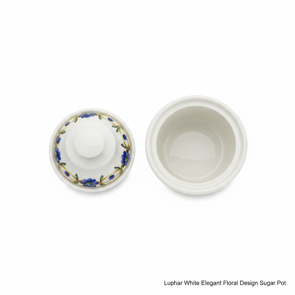 Luhpar White Elegant Floral Design Sugar Pot with Lid for Stylish Tea and Coffee Serving – 10 cm - Al Kabayel Discount CentreLuhpar White Elegant Floral Design Sugar Pot with Lid for Stylish Tea and Coffee Serving – 10 cmJars & Food SaversLUHPARAl Kabayel Discount Centre