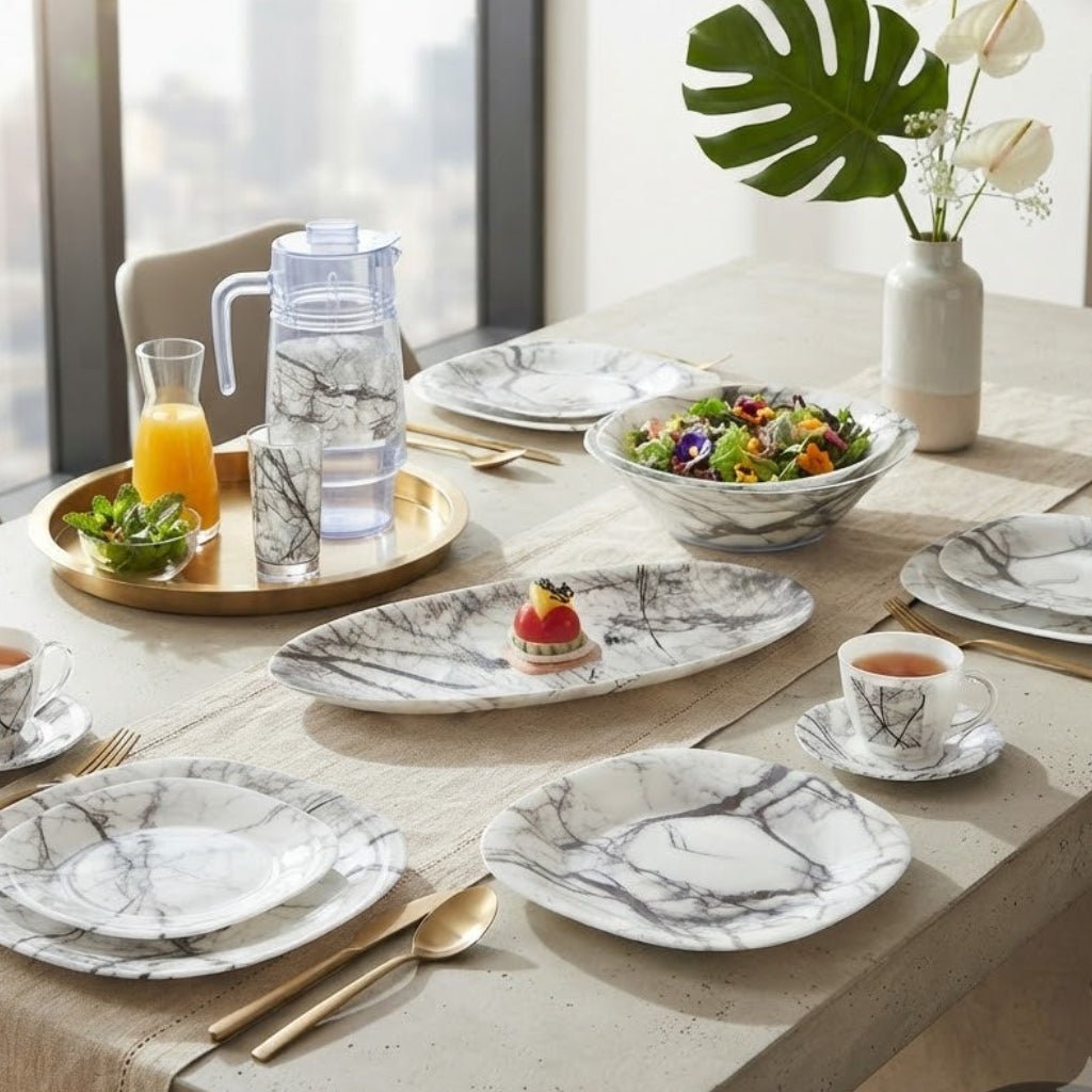 Luminarc Marble White 46-Piece Dinner Set - Tempered Glass Dinnerware Collection - Al Kabayel Discount CentreLuminarc Marble White 46-Piece Dinner Set - Tempered Glass Dinnerware CollectionDinnerware SetsLUMINARCAl Kabayel Discount Centre