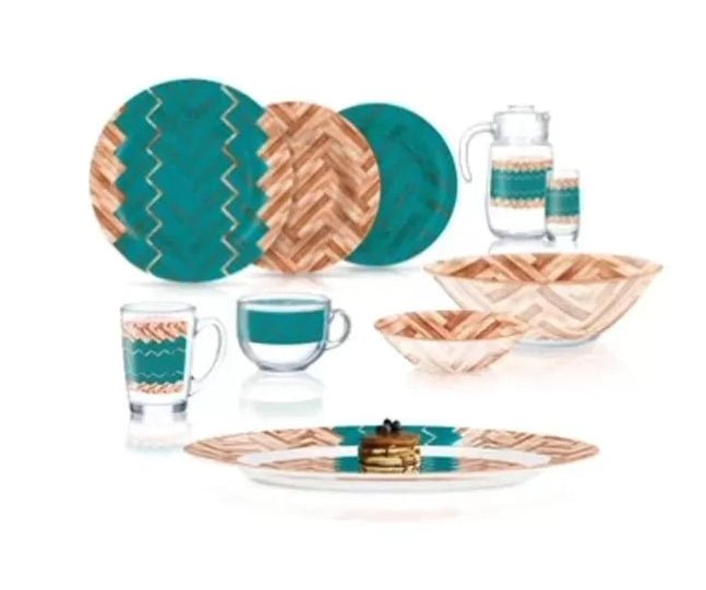 LUMINARC Woodie Turquoise 46pcs Dinner Set(1pc Oval Tray - 35cm, 9.8" Plate 6pcs, 8.4" Plate 6pcs, 7.6" Plate 6pcs, 10.6" Bowl 1pc, 6.7" Bowl 6pcs, 10.8oz Cup 6pcs, 17oz Cup 6pcs,11.8oz Glass 6pcs, 54oz Jug 1pc) - Al Kabayel Discount CentreLUMINARC Woodie Turquoise 46pcs Dinner Set(1pc Oval Tray - 35cm, 9.8" Plate 6pcs, 8.4" Plate 6pcs, 7.6" Plate 6pcs, 10.6" Bowl 1pc, 6.7" Bowl 6pcs, 10.8oz Cup 6pcs, 17oz Cup 6pcs,11.8oz Glass 6pcs, 54oz Jug 1pc)Dinnerware SetsLUMINARCAl Kabayel Discount Centre