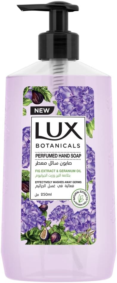 LUX Botanicals, Perfumed Hand Wash, For all skin types, Fig Extract & Geranium Oil, Hygiene properties to effectively wash away germs, 250ml - Al Kabayel Discount CentreLUX Botanicals, Perfumed Hand Wash, For all skin types, Fig Extract & Geranium Oil, Hygiene properties to effectively wash away germs, 250mlHandwashLUXAl Kabayel Discount Centre