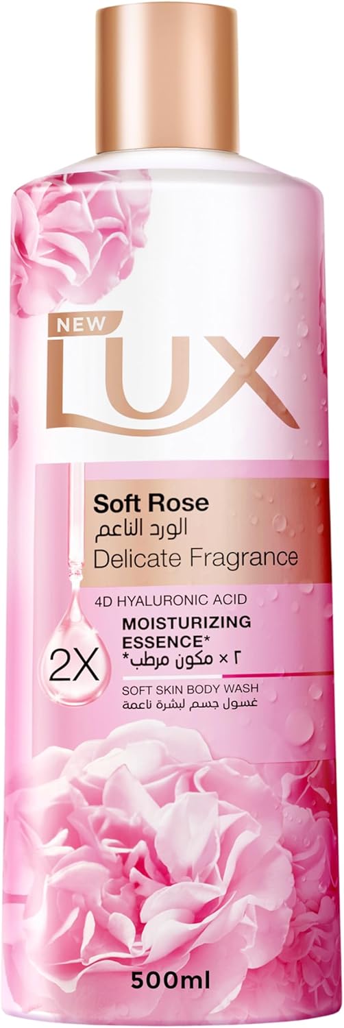 LUX Delicate Fragrance Body Wash, Soft Rose, 2x Moisturizing Essence, with 4D Hyaluronic Acid, 500ml - Al Kabayel Discount CentreLUX Delicate Fragrance Body Wash, Soft Rose, 2x Moisturizing Essence, with 4D Hyaluronic Acid, 500mlBodywashLUXAl Kabayel Discount Centre