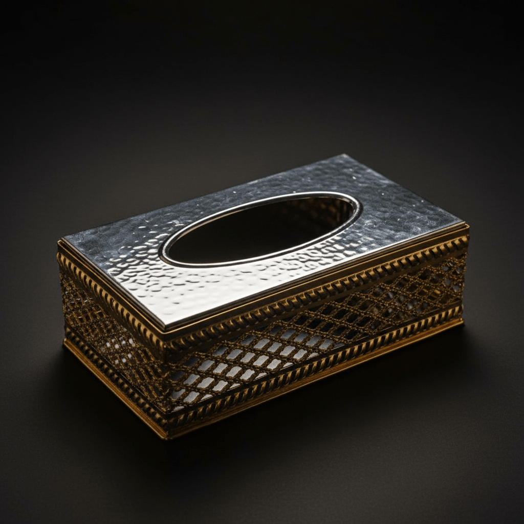 Luxury Gold & Silver Metal Tissue Box Holder with Elegant Decorative Pattern – Premium Tabletop Tissue Organizer 22×12 cm - Al Kabayel Discount CentreLuxury Gold & Silver Metal Tissue Box Holder with Elegant Decorative Pattern – Premium Tabletop Tissue Organizer 22×12 cmNapkin Holders & Tissue BoxAKDCAl Kabayel Discount Centre