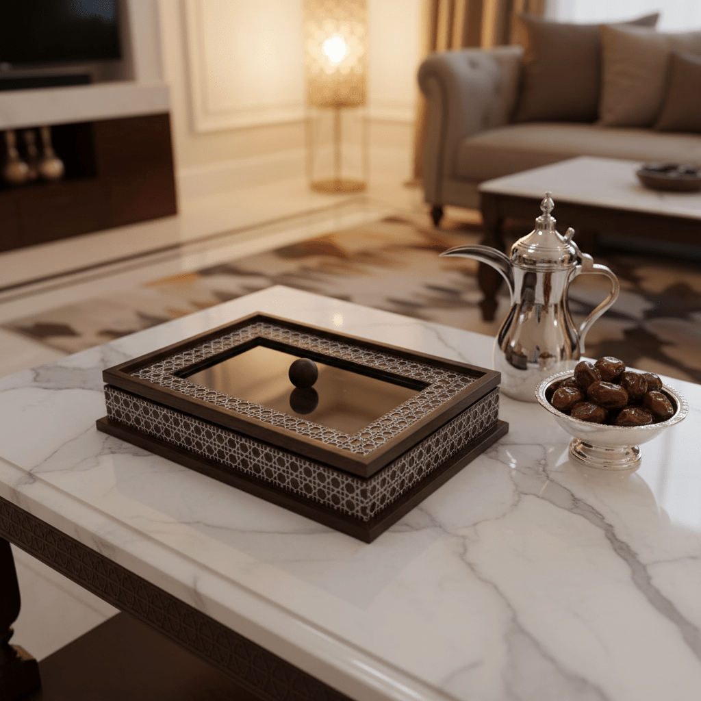 Luxury Rectangle Wooden Candy Box with Acrylic Mirrored Lid | Islamic Geometric Pattern | 32×22 cm - Al Kabayel Discount CentreLuxury Rectangle Wooden Candy Box with Acrylic Mirrored Lid | Islamic Geometric Pattern | 32×22 cmJars & Food SaversAKDCAl Kabayel Discount Centre