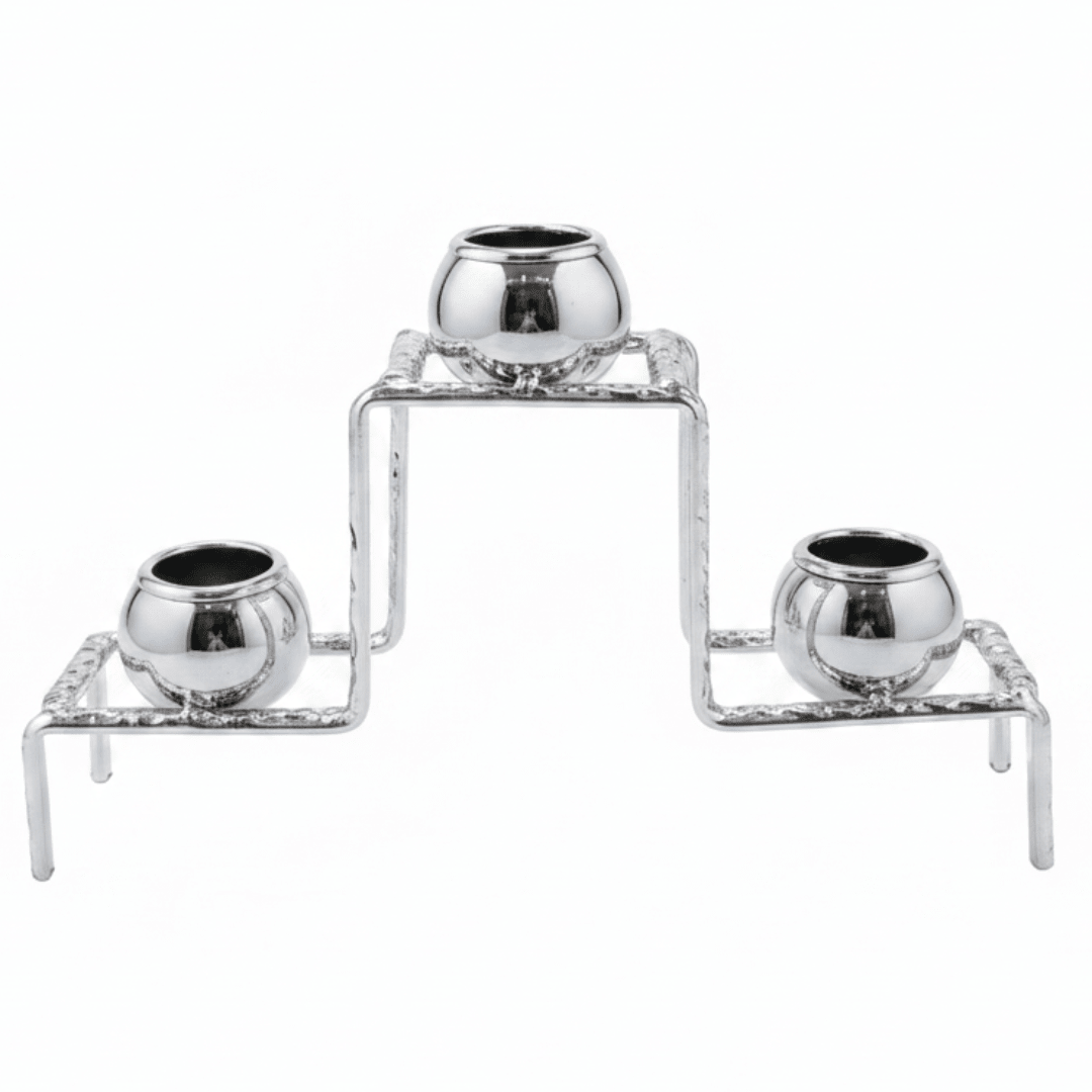 Luxury Silver & White Elegant 3 - Way Metal Candle Holder for Premium Table Décor – 20cm - Al Kabayel Discount CentreLuxury Silver & White Elegant 3 - Way Metal Candle Holder for Premium Table Décor – 20cmHome Décor AccentsAKDCAl Kabayel Discount Centre