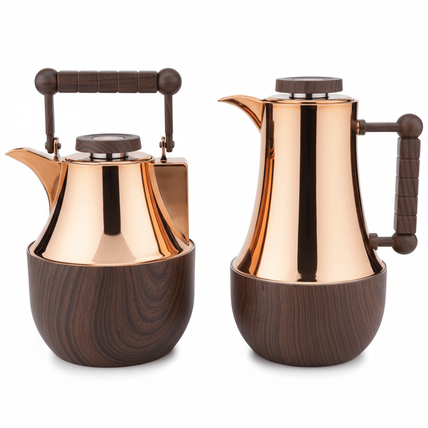 Mahra 1L Vacuum Flask Set – Dark Copper Finish with Wood Accent (2 Pieces) - Al Kabayel Discount CentreMahra 1L Vacuum Flask Set – Dark Copper Finish with Wood Accent (2 Pieces)ThermosMAHRAAl Kabayel Discount Centre