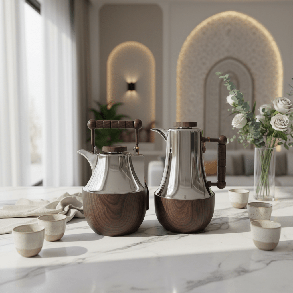 Mahra 1L Vacuum Flask Set – Nickel Finish with Wood Accent (2 Pieces) - Al Kabayel Discount CentreMahra 1L Vacuum Flask Set – Nickel Finish with Wood Accent (2 Pieces)ThermosMAHRAAl Kabayel Discount Centre