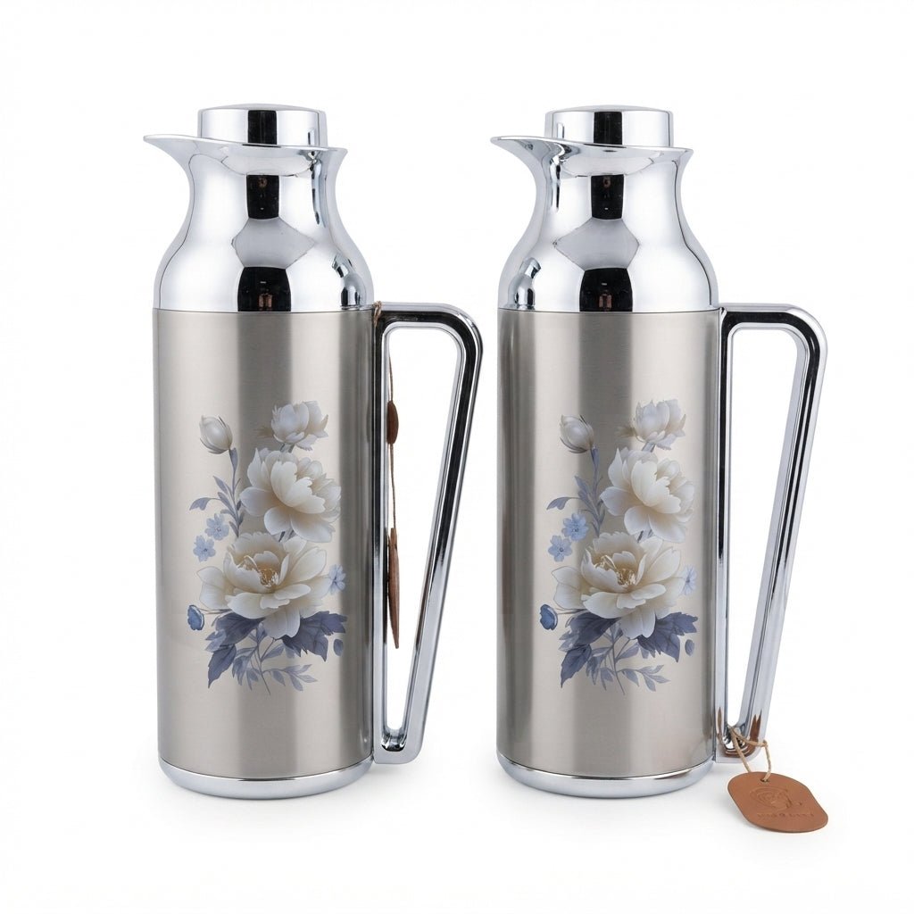 Mahra Stainless Steel Vacuum Flask 1L + 1L Set of 2 – Floral Edition - Al Kabayel Discount CentreMahra Stainless Steel Vacuum Flask 1L + 1L Set of 2 – Floral EditionThermosMAHRAAl Kabayel Discount Centre