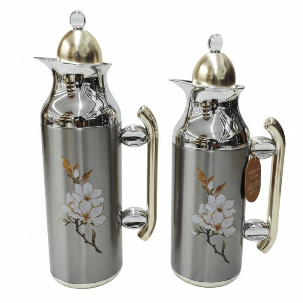 Mahra Vacuum Flask Set | 1L + 0.7L | Silver with Gold & Magnolia - Al Kabayel Discount CentreMahra Vacuum Flask Set | 1L + 0.7L | Silver with Gold & MagnoliaThermosMAHRAAl Kabayel Discount Centre