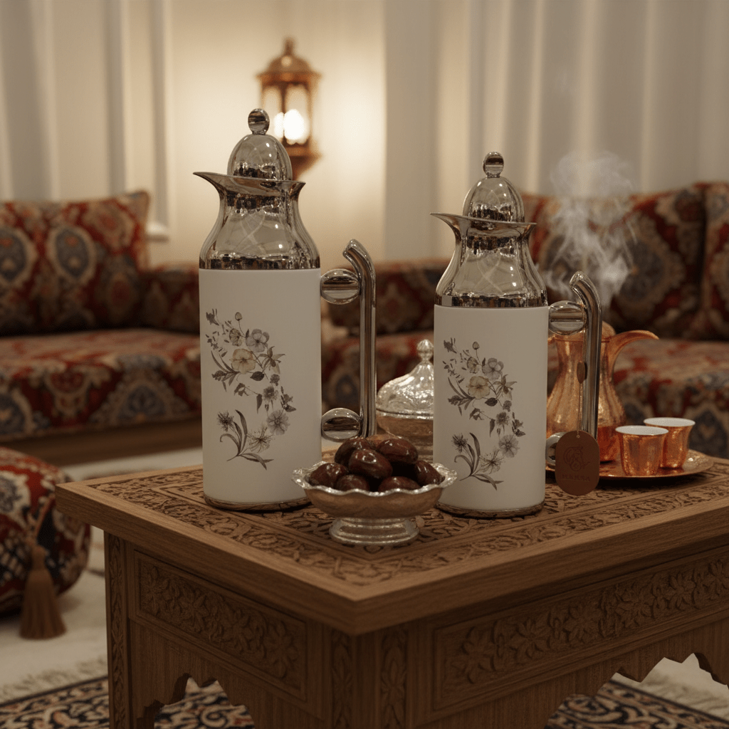Mahra Vacuum Flask Set | 1L + 0.7L | White & Silver | Floral Edition - Al Kabayel Discount CentreMahra Vacuum Flask Set | 1L + 0.7L | White & Silver | Floral EditionThermosMAHRAAl Kabayel Discount Centre