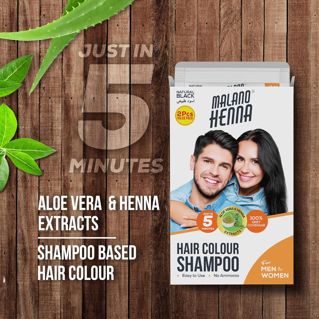 Malano Henna Hair Colour Shampoo Natural Black, Aloe vera & Henna Extract, 100% Grey Coverage, No Amonia, Works in Just 5 Mins, Easy to Use - 2x15ML - Al Kabayel Discount CentreMalano Henna Hair Colour Shampoo Natural Black, Aloe vera & Henna Extract, 100% Grey Coverage, No Amonia, Works in Just 5 Mins, Easy to Use - 2x15MLHair CareMALANO HENNAAl Kabayel Discount Centre