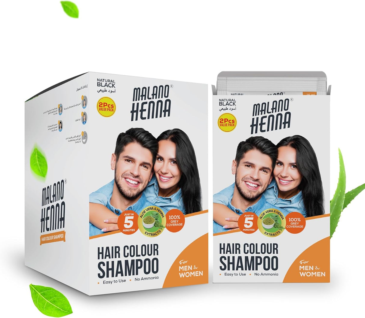 Malano Henna Hair Colour Shampoo Natural Black, Aloe vera & Henna Extract, 100% Grey Coverage, No Amonia, Works in Just 5 Mins, Easy to Use - 2x15ML - Al Kabayel Discount CentreMalano Henna Hair Colour Shampoo Natural Black, Aloe vera & Henna Extract, 100% Grey Coverage, No Amonia, Works in Just 5 Mins, Easy to Use - 2x15MLHair CareMALANO HENNAAl Kabayel Discount Centre