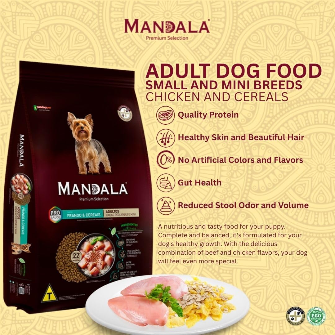 Mandala Premium Dry Dog Food, Chicken & Cereals Recipe, Adult Small & Miniature Breeds, 1kg - Al Kabayel Discount CentreMandala Premium Dry Dog Food, Chicken & Cereals Recipe, Adult Small & Miniature Breeds, 1kgPet SuppliesMANDALAAl Kabayel Discount Centre