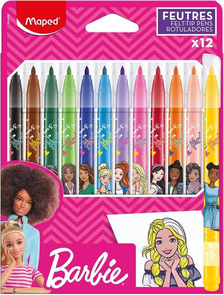 Maped Felt Tip Pens Barbie x12Pcs bright Colours - Fixed Soft Tip:2.8MM - Writing Length > 220MM - Al Kabayel Discount CentreMaped Felt Tip Pens Barbie x12Pcs bright Colours - Fixed Soft Tip:2.8MM - Writing Length > 220MMColor PencilsMAPEDAl Kabayel Discount Centre