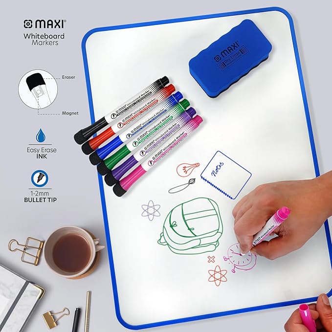 MAXI 2 Sided Blue Whiteboard A4 + 4pcs Colour Markers + 1pc Duster - Al Kabayel Discount CentreMAXI 2 Sided Blue Whiteboard A4 + 4pcs Colour Markers + 1pc DusterNotebooks & Writing PadsMAXIAl Kabayel Discount Centre