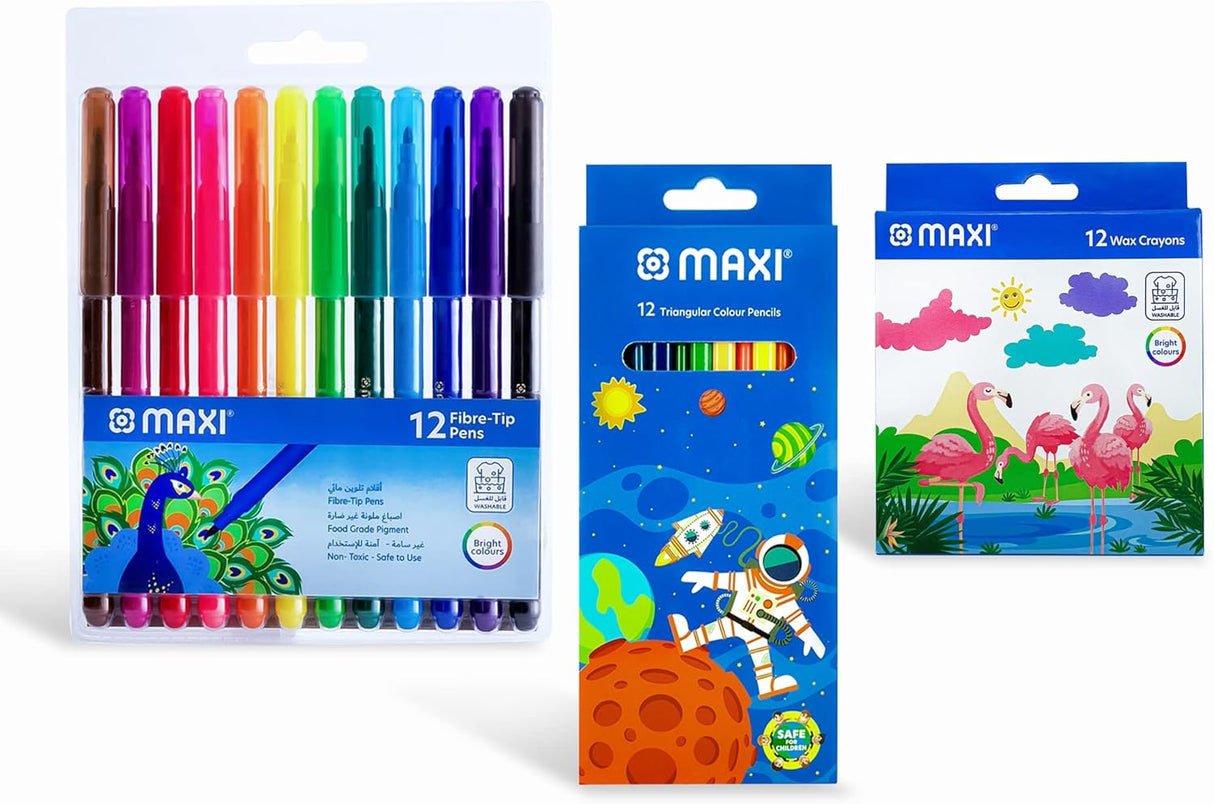 Maxi Art Supplies Set - 36 Pcs Multicolor Felt Pen, Color Pencil, Wax Crayons - School & Home Use - Ages 3+ - Al Kabayel Discount CentreMaxi Art Supplies Set - 36 Pcs Multicolor Felt Pen, Color Pencil, Wax Crayons - School & Home Use - Ages 3+Pens, Pencils & MarkersMAXIAl Kabayel Discount Centre