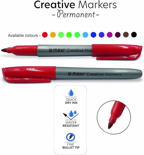 Maxi Creative Permanent Marker Bullet Slim Blister Of 12Pcs Assorted Colours, 40 - 12A - Al Kabayel Discount CentreMaxi Creative Permanent Marker Bullet Slim Blister Of 12Pcs Assorted Colours, 40 - 12APens, Pencils & MarkersMAXIAl Kabayel Discount Centre