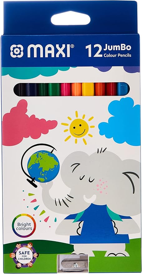 Maxi Jumbo Jumbo Ergonomic Triangular Coloured Pencils 12 Colour + Jumbo Sharpener In A Cardboard Box - Al Kabayel Discount CentreMaxi Jumbo Jumbo Ergonomic Triangular Coloured Pencils 12 Colour + Jumbo Sharpener In A Cardboard BoxColor PencilsMAXIAl Kabayel Discount Centre