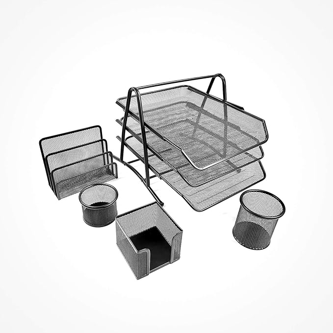 Maxi Metal Mesh Executive Desk Organizer 5Pcs Set Black - Al Kabayel Discount CentreMaxi Metal Mesh Executive Desk Organizer 5Pcs Set BlackDocument TraysMAXIAl Kabayel Discount Centre