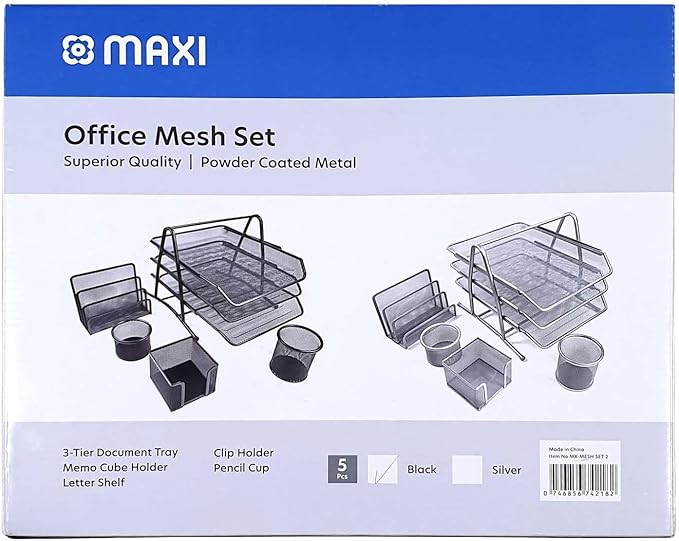 Maxi Metal Mesh Executive Desk Organizer 5Pcs Set Black - Al Kabayel Discount CentreMaxi Metal Mesh Executive Desk Organizer 5Pcs Set BlackDocument TraysMAXIAl Kabayel Discount Centre