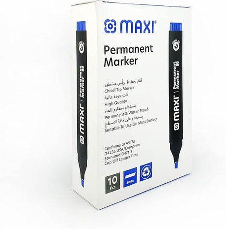 Maxi Permanent Marker Chisel Box Of 10Pc Blue - Al Kabayel Discount CentreMaxi Permanent Marker Chisel Box Of 10Pc BluePens, Pencils & MarkersMAXIAl Kabayel Discount Centre