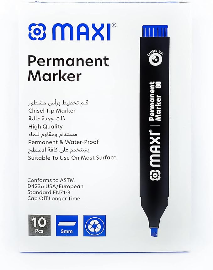 Maxi Permanent Marker Chisel Box Of 10Pc Blue - Al Kabayel Discount CentreMaxi Permanent Marker Chisel Box Of 10Pc BluePens, Pencils & MarkersMAXIAl Kabayel Discount Centre