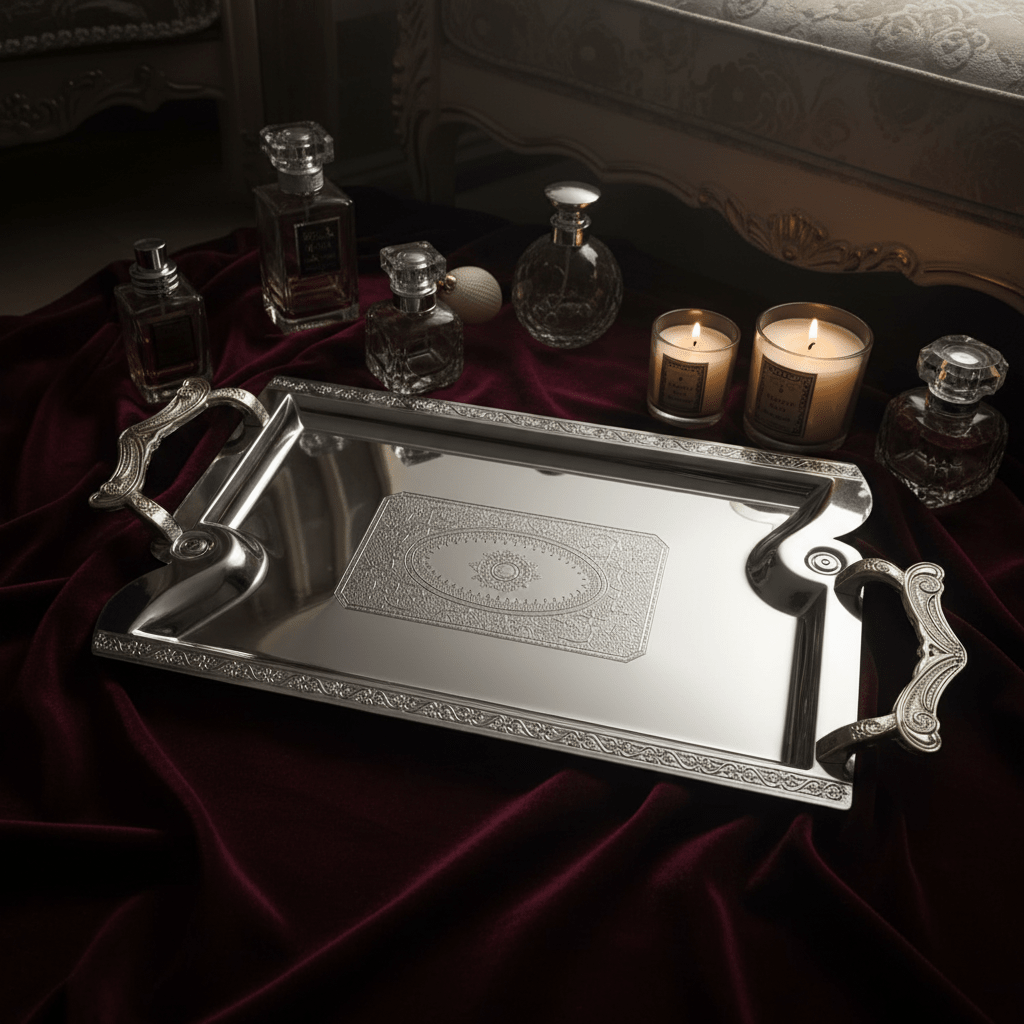 Maximan Silver Stainless Steel Serving Tray with Handles | 33.5 × 23.5 cm | Ornate Engraved Design - Al Kabayel Discount CentreMaximan Silver Stainless Steel Serving Tray with Handles | 33.5 × 23.5 cm | Ornate Engraved DesignServing TraysMAXIMANAl Kabayel Discount Centre