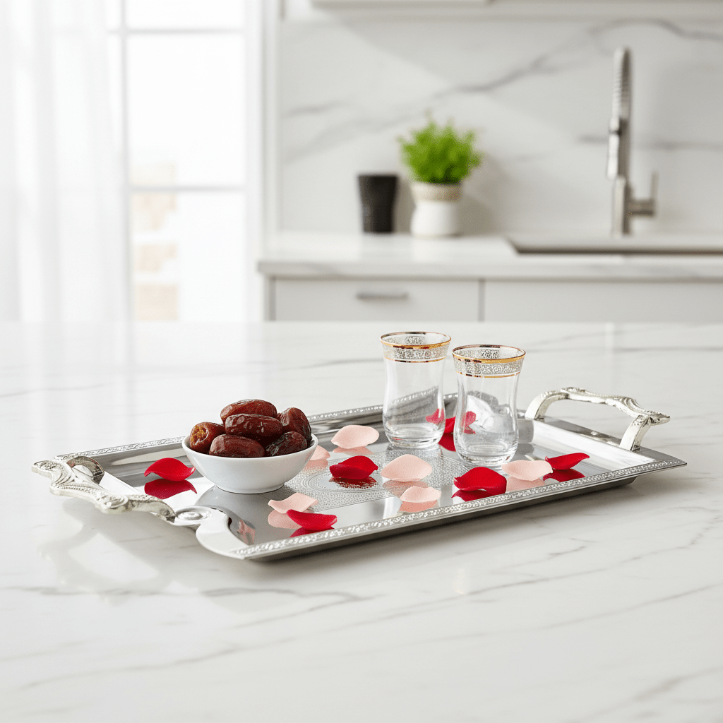 Maximan Silver Stainless Steel Serving Tray with Handles | 33.5 × 23.5 cm | Ornate Engraved Design - Al Kabayel Discount CentreMaximan Silver Stainless Steel Serving Tray with Handles | 33.5 × 23.5 cm | Ornate Engraved DesignServing TraysMAXIMANAl Kabayel Discount Centre
