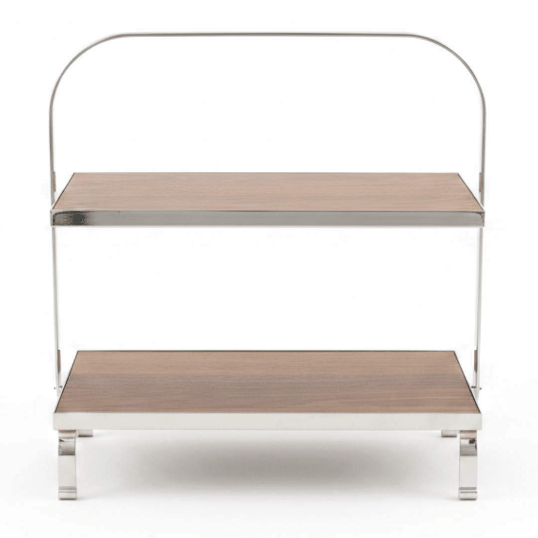 May Flower 2 - Tier Rectangle Wooden Cake Stand | Silver Stainless Steel Frame | 26×15cm - Al Kabayel Discount CentreMay Flower 2 - Tier Rectangle Wooden Cake Stand | Silver Stainless Steel Frame | 26×15cmServing TraysMAY FLOWERAl Kabayel Discount Centre