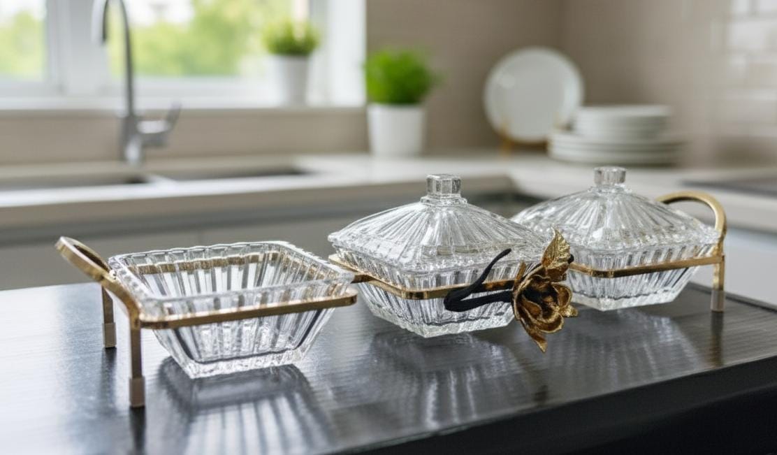 MAY FLOWER 3 - Tier Crystal Candy Pot with Gold Metal Holder – Premium Decorative Dessert and Candy Display Stand for Events, Parties, or Home Decor 47x12 cm - Al Kabayel Discount CentreMAY FLOWER 3 - Tier Crystal Candy Pot with Gold Metal Holder – Premium Decorative Dessert and Candy Display Stand for Events, Parties, or Home Decor 47x12 cmJars & Food SaversMAY FLOWERAl Kabayel Discount Centre