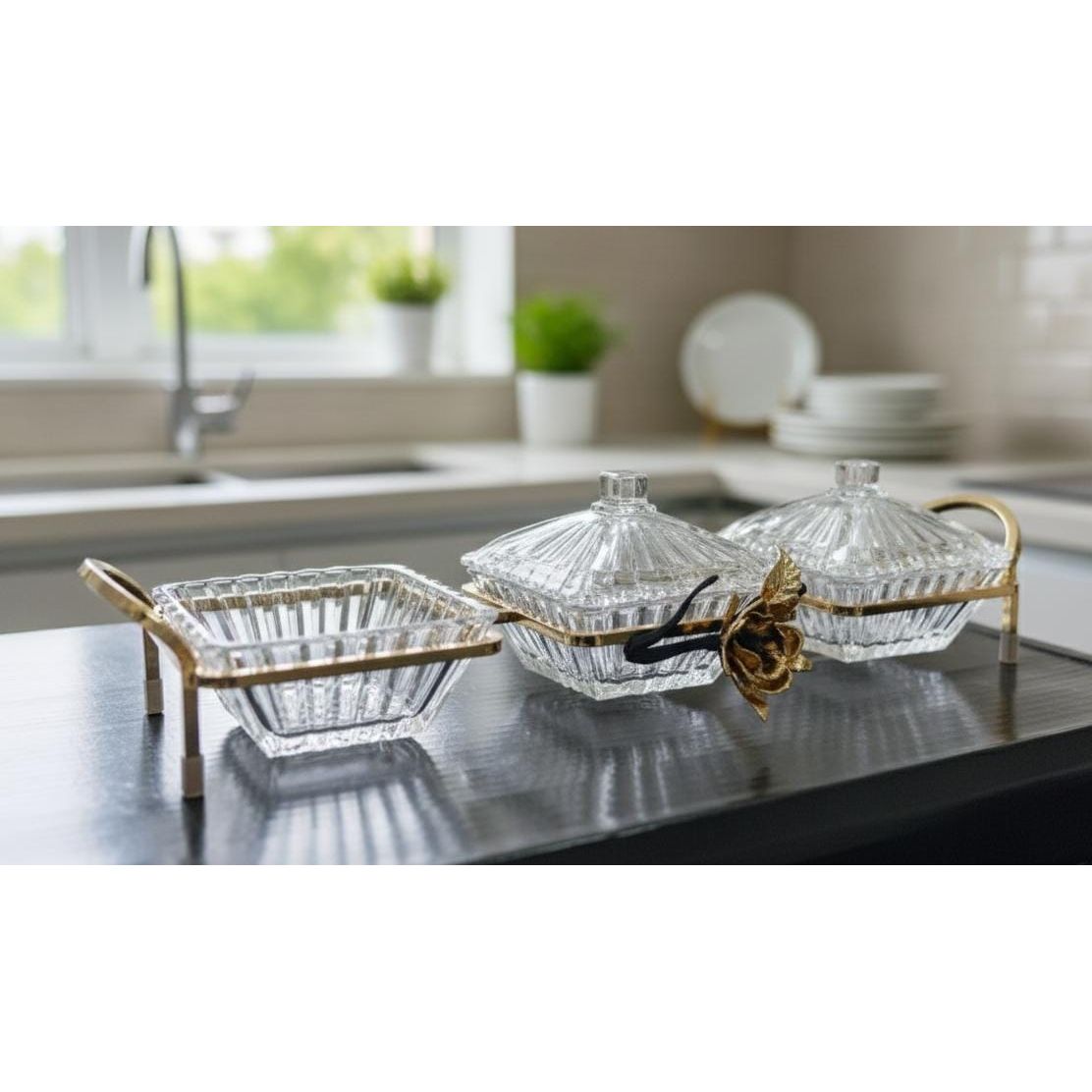 MAY FLOWER 3 - Tier Crystal Candy Pot with Gold Metal Holder – Premium Decorative Dessert and Candy Display Stand for Events, Parties, or Home Decor 47x12 cm - Al Kabayel Discount CentreMAY FLOWER 3 - Tier Crystal Candy Pot with Gold Metal Holder – Premium Decorative Dessert and Candy Display Stand for Events, Parties, or Home Decor 47x12 cmJars & Food SaversMAY FLOWERAl Kabayel Discount Centre
