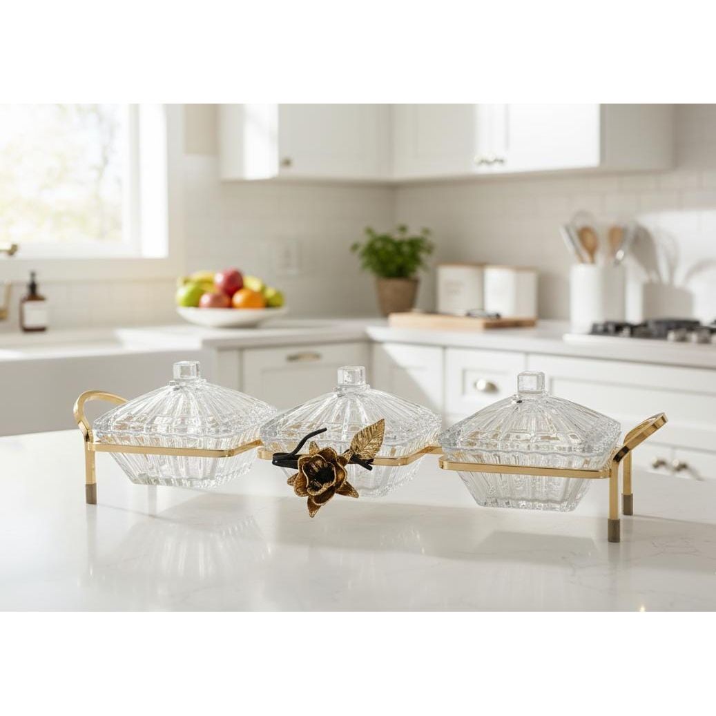 MAY FLOWER 3 - Tier Crystal Candy Pot with Gold Metal Holder – Premium Decorative Dessert and Candy Display Stand for Events, Parties, or Home Decor 47x12 cm - Al Kabayel Discount CentreMAY FLOWER 3 - Tier Crystal Candy Pot with Gold Metal Holder – Premium Decorative Dessert and Candy Display Stand for Events, Parties, or Home Decor 47x12 cmJars & Food SaversMAY FLOWERAl Kabayel Discount Centre