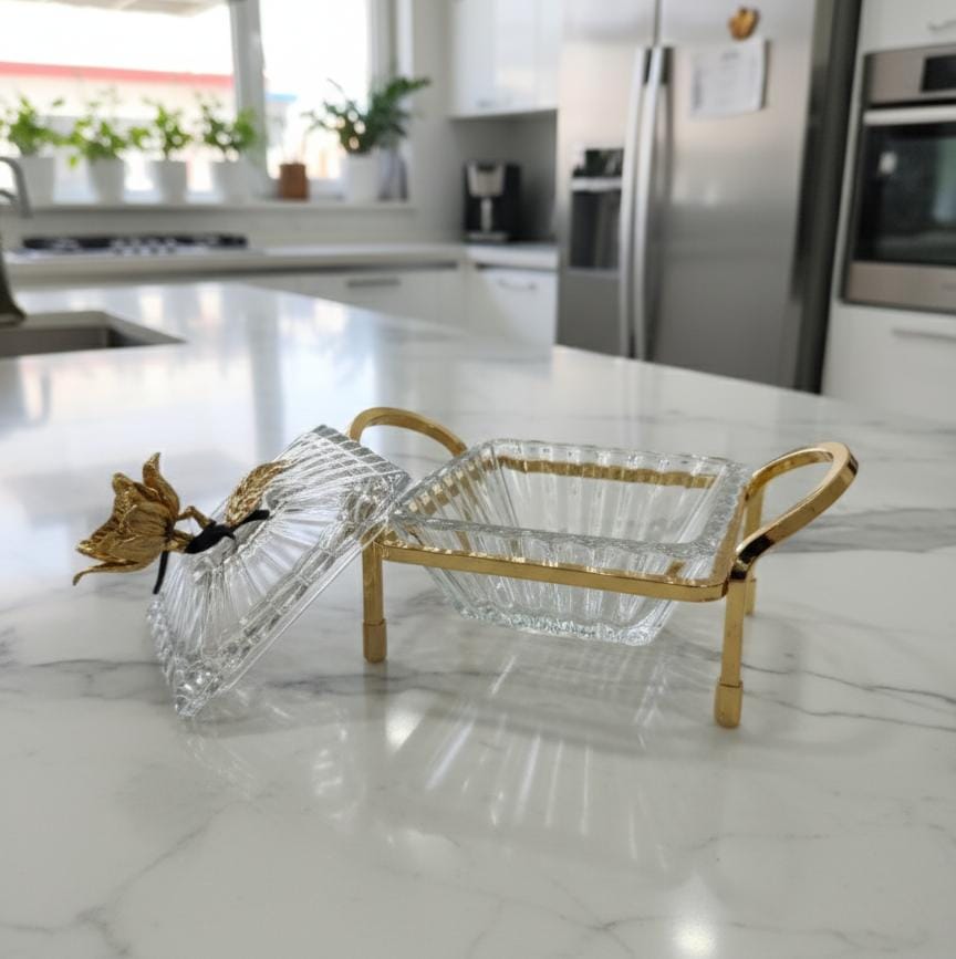 MAY FLOWER Crystal Candy Pot with Gold Metal Holder – Decorative Storage Pot for Candies, Nuts, and Dry Fruits – Premium Home Decor 20x12 cm - Al Kabayel Discount CentreMAY FLOWER Crystal Candy Pot with Gold Metal Holder – Decorative Storage Pot for Candies, Nuts, and Dry Fruits – Premium Home Decor 20x12 cmJars & Food SaversMAY FLOWERAl Kabayel Discount Centre