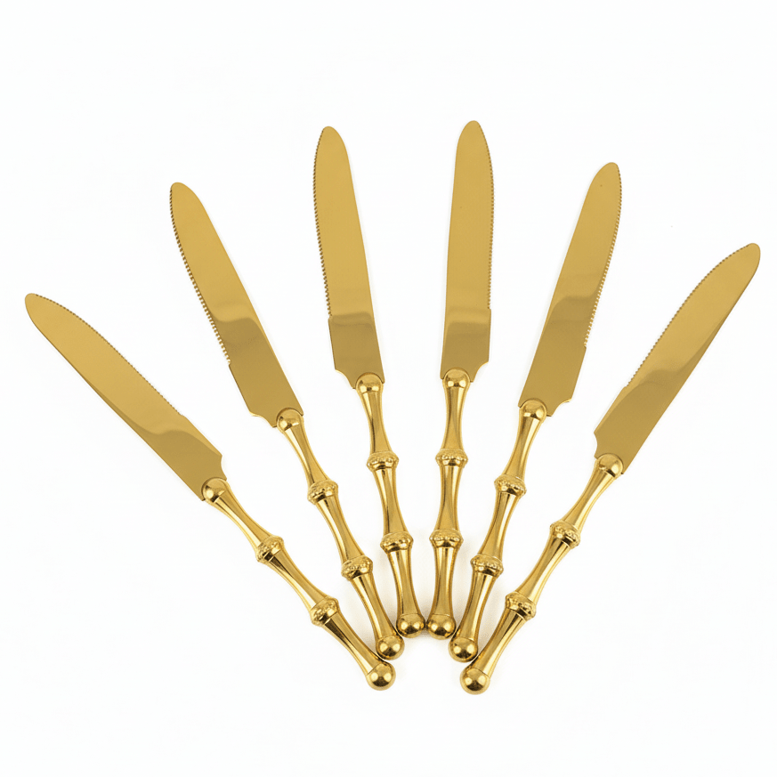 May Flower Gold Finish Stainless Steel Dinner Knife Set (6 pcs) – Elegant Dining Cutlery 23 cm - Al Kabayel Discount CentreMay Flower Gold Finish Stainless Steel Dinner Knife Set (6 pcs) – Elegant Dining Cutlery 23 cmSpatulas And SpoonsMAY FLOWERAl Kabayel Discount Centre